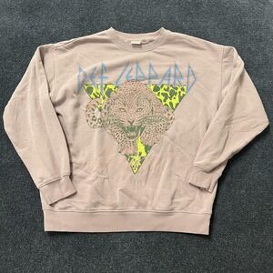 Def Leppard Sweatshirt Mens Medium Purple Leopard Graphic Pullover Fleece